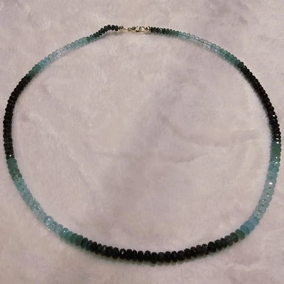 Smaragd Edelstein-Collier im Farbverlauf, 585er Gelbgold Karabinerverschluss - Bild 1 von 4