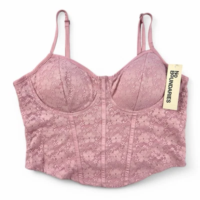 No Boundaries Lace Crop Top Womens Size L Rose Mist Pink Adjustable Strap NWT - Image 1 of 4