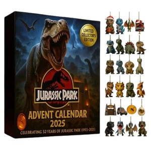 NUOVO! Jurassic Park 32° Anniversario Dinosauro Calendario Avvento 2025 Ciondolo Acrilico - Foto 1 di 5