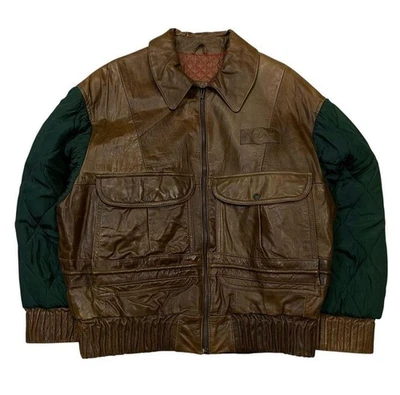 Vintage 90s Camel Trophy Leather Jacket Brown Green Size M Rare - Image 1 of 4