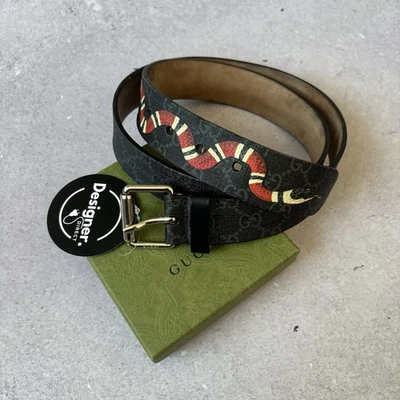 "Cinturón Gucci Kingsnake para hombre talla 95 se adapta a la cintura 34"" - 38"" negro/rojo/plateado" - Imagen 1 de 4