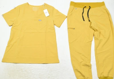 Figs Catarina Zamora Scrub Set Womens M/MP Yellow Short Sleeve Joggers Stretch - Image 1 of 4