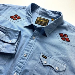 Camisa a Presión Howler Brothers Corte Cruzado De Lujo Hombres 2XL Azul Diamantes Algodón Elástico - Imagen 1 de 17