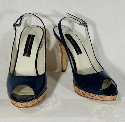 Steve Madden Lusta Navy Patent Cork Platform/Heel Slingback Pump Sz 7.5 - Image 1 of 4
