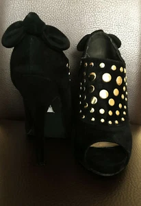 Peep toes Nieten High heels ankle boots 36 schwarz gold Catwalk Deichmann Samt - Bild 1 von 7