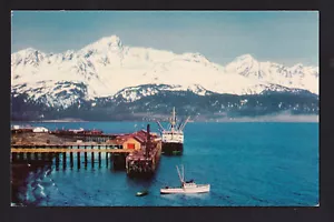 um 1950 Eisenbahn Terminal Alaska Line Dampfer Schiff Seward Alaska Postkarte - Bild 1 von 2