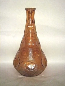 ITALY AMBER GLASS VASE 11" TEXTURED CIRCLES BULLS EYE OPTIC 3 SEAM GENIE BOTTLE - Picture 1 of 11