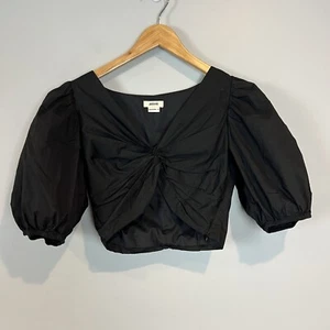 Top corto JASON WU negro torcido delantero manga abullonada talla XS $192 - Imagen 1 de 7