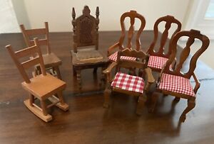 vintage Doll house furniture 1:12 wooden  lot rocking chairs kitchen artisan