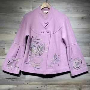 Carson Jacke Medium 100% Wolle Blazer Blumenstickerei Schlagärmel Druckknopf lila - Bild 1 von 14