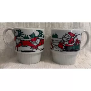 Weihnachtsmann im Schlitten mit Rentier Vintage stapelbare Weihnachtstassen - MCM - Bild 1 von 8