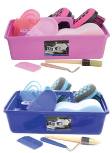 Lincoln Complete Horse Grooming Kit Tray Brush Selection Hoof Pick & Sponge Set - Picture 1 of 5
