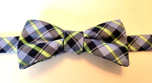CHAPS Bow Tie Plaid Light Blue Green Navy Men's Pre-Tied Polyester - Picture 1 of 4