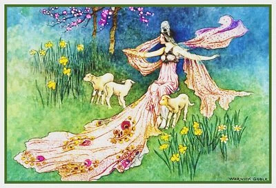 Fairy Coquette & Lambs by Warwick Goble Counted Cross Stitch Chart Pattern - Image 1 of 4