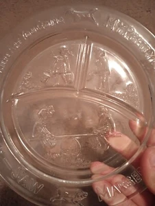 Vintage 1960 See Saw Margery Daw Depression Era Child Divided Plate Glass Clear - Picture 1 of 5