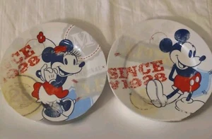 1928 Disney Americana 8" Salad/Desert Plate Mickey Mouse&Minnie Mouse Lot Of 2 - Picture 1 of 5