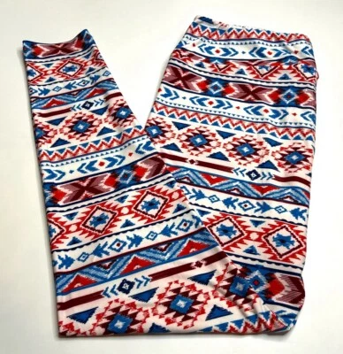 NEW LuLaRoe TC2 Legging RED WHITE BLUE Arrow AZTEC Southwest Western Line Stripe - Image 1 of 4