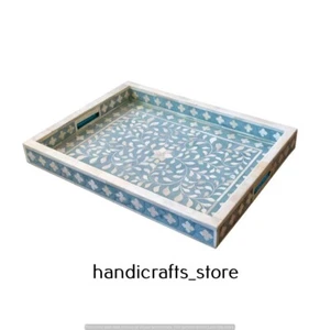 Handmade Wooden Bone Inlay Tray Serving Tray Rectangle Handicrafted Coffee Tray - Picture 1 of 4