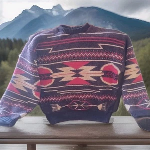 Vintage Pocono Mountain Knitwear High Grade Western Wool Aztec SWEATER L - USA - Picture 1 of 3