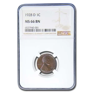1928-D Lincoln Cent MS-66 NGC (Brown) - Picture 1 of 3