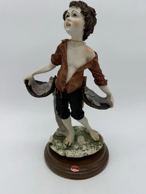 CAPODIMONTE Boy Baskets and Fish by DEAR Sculpture Artistiche Italy - Image 1 of 4