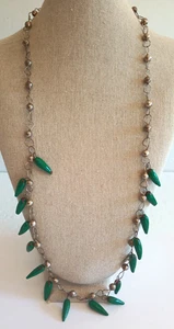 Vintage Mexican Wedding Necklace Silver Tone Green Peppers Ball Link Chain 30" - Picture 1 of 7