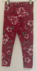 TCP Kids Girls Allover Floral Cotton Elastic Pull On Full Length Leggings Red M - Picture 1 of 5
