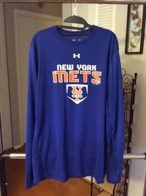 Camisa New York Mets Azul Manga Larga Poliéster Adulto Extra Grande XL Under Armour Foto 1 de 2