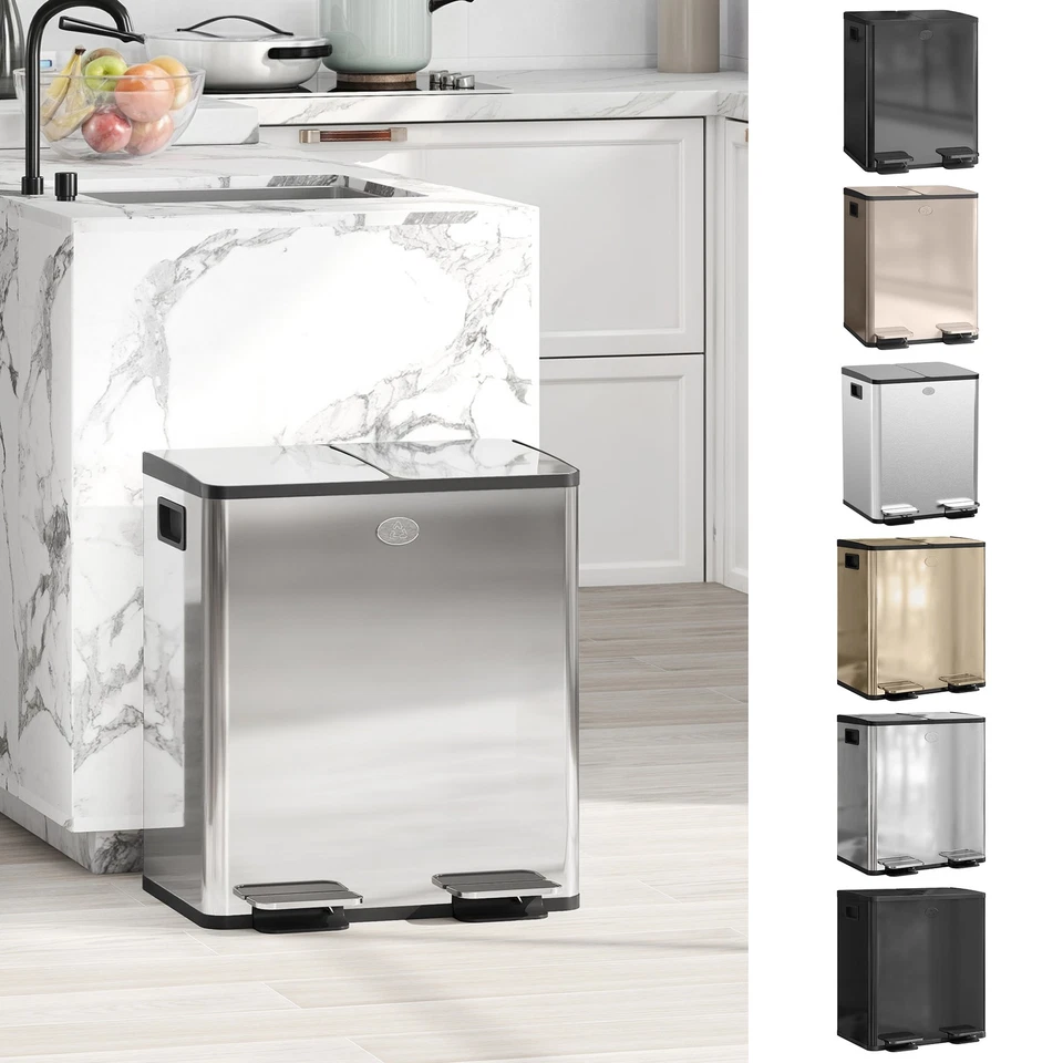 2 x 20L Dual Kitchen Bin, Fingerprint-Proof for Recycling and Waste - Image 1 of 1