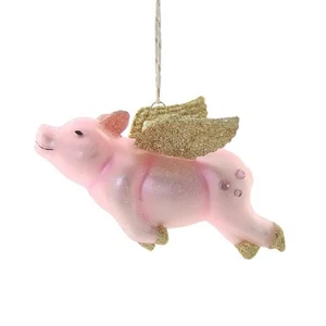 ADORNO ÁRBOL NAVIDAD CERDO VOLADOR 4" Vidrio Lindo Cuando los Cerdos Vuelan Animales de Granja NUEVO - Imagen 1 de 3