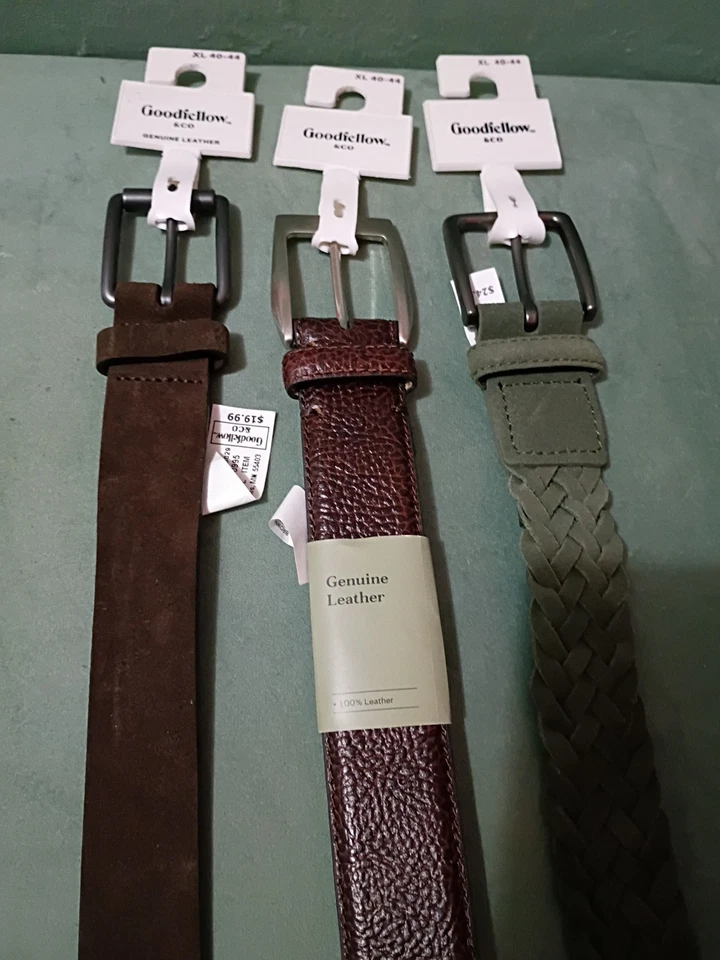 3 Cinturones Hombre Cuero Genuino Goodfellow XL 40-44 Marrón y Verde Nuevos Foto 1 de 4