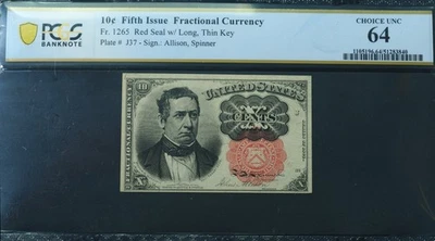 1874 10 Cent Fifth Issue Fractional Currency Choice UNC 64 PCGS - Image 1 of 3