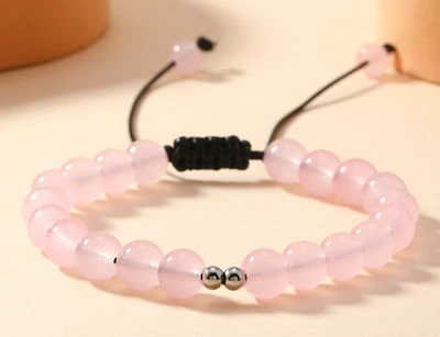 Pulsera de curación con cordón de piedras preciosas de cristal de piedra lunar natural hecha a mano rosa Foto 1 de 4