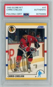 1990-91 Score Rookie and Traded Chris Chelios Auto PSA #4T AUTHENTIC - Bild 1 von 2