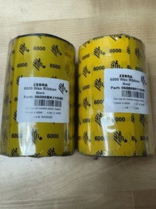 2 Rolls - Genuine OEM ZEBRA 4.33" x 1476' 6000 Thermal Wax Ribbons 06000BK11045 - Afbeelding 1 van 3