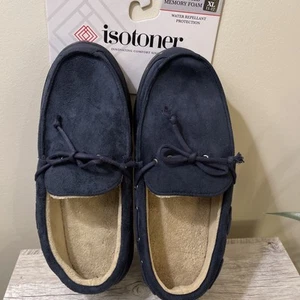 Isotoner Mens Signature Memory Foam Slippers Navy XL (11-12) NEW - Picture 1 of 10