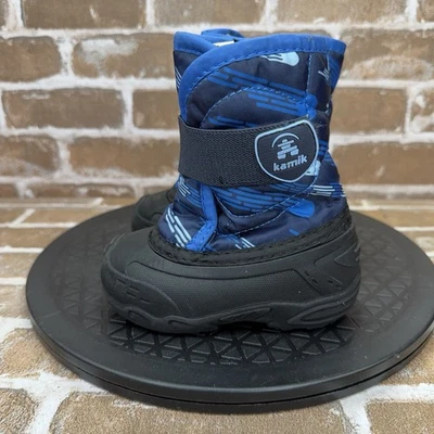Kamik Snowybug 2 冬季抓绒内衬雪地靴蓝色海军蓝学步男孩 5 码 — 第 1/4 张图片
