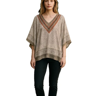 Panhandle Womens Top Medium Western Coastal Cowgirl Poncho Boho Festival  Aztec - Image 1 of 4