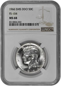 1966 SMS DDO 50C Kennedy Half Dollar FS-104 NGC Graded MS 68 Top Pop 2/0 - Picture 1 of 2