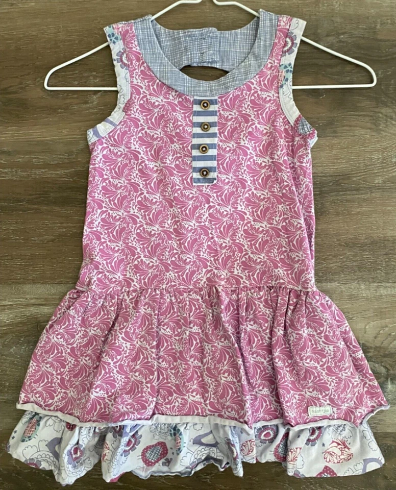 Vestido estampado floral rosa e cinza NAARTJIE KIDS~GRANDE/6 anos~L~sem mangas - Imagem 1 de 4