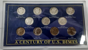 A Century of US Dimes-US Coin Collection, argento e rivestito in custodia di plastica danneggiata - Foto 1 di 2