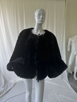Max Studio black poncho size small faux fur collar NEW - Image 1 of 4