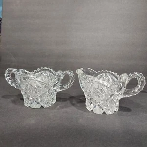 Antique 1915 Imperial Glass Nucut Crystal Ware # 555 Sugar Bowl And Creamer Set - Imagen 1 de 12