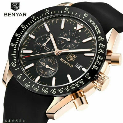 BENYAR 5140 Luxury Watches Chronograph Date Men Quartz Wrist Watch Rubber Strap - Image 1 of 4