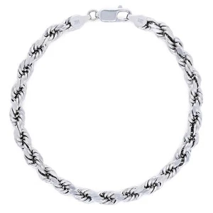 Real 14K White Gold Mens 5mm Diamond Cut Rope Chain Italian Bracelet 8" - Picture 1 of 10