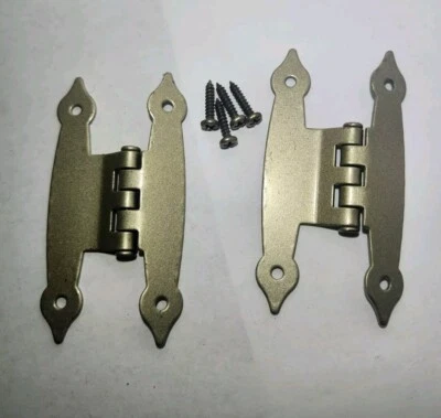 2 Vintage Metal Look Colonial H Style HINGES for 3/8" Offset Cabinet Doors New - Image 1 of 4