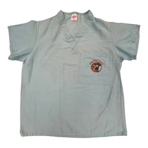 1986 Hawaiian Tropic Tan Of The Islands Medium V-Neck Blue Shirt w/ Large Pocket - Picture 1 of 9