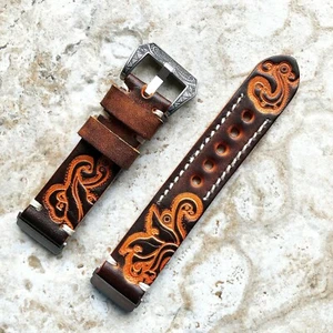 Braun orange geprägt handgefertigtes Lederbandbandband für Fitbit Versa 3 4 & Sense 2 - Bild 1 von 8