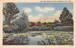 Postkarte OK: Lily Pond, Memorial Park, Oklahoma City, Oklahoma, Vintage Leinen - Bild 1 von 2