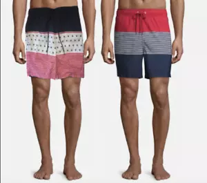Men 4th of July Patriotic Swim Trunks USA Pool Beach Shorts Red White Blue - Picture 1 of 8